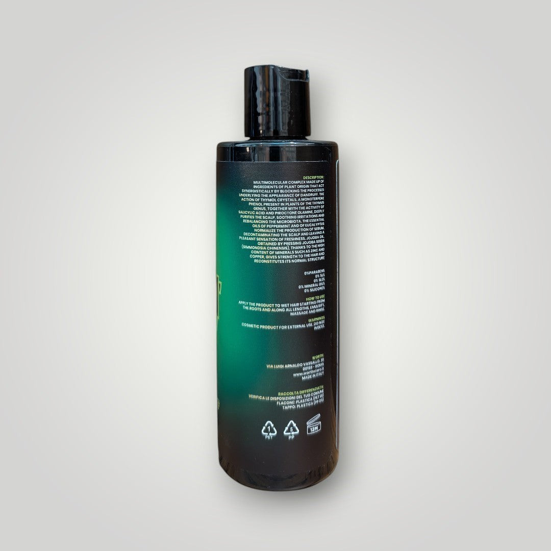 Kiss Me Darlin' Roma Anti-Dandruff Shampoo bottle, 200ml, with green label detailing ingredients and usage instructions.