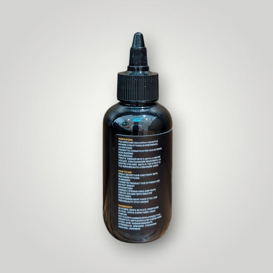 Kiss Me Darlin' Roma volumizing styling powder in a black bottle with a black cap and applicator. For fuller hair.