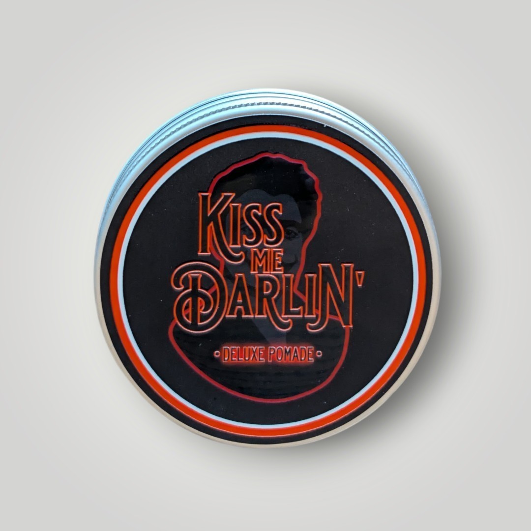 Kiss Me Darlin' Roma Deluxe Pomade for strong hold styling, water-based with a shiny finish.