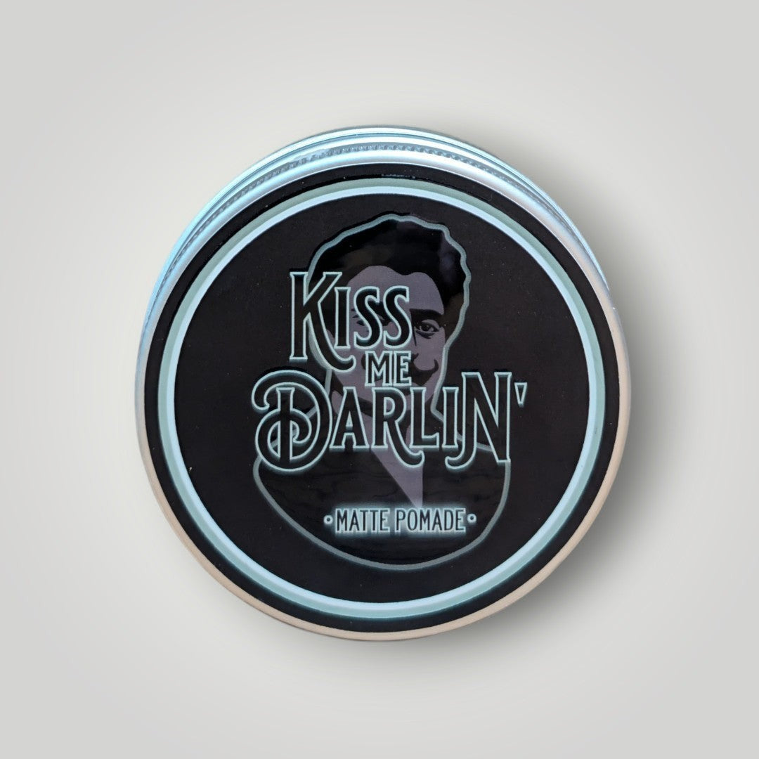 Kiss Me Darlin' Roma Matte Pomade for hair styling, matte finish, strong hold, 100g tin.